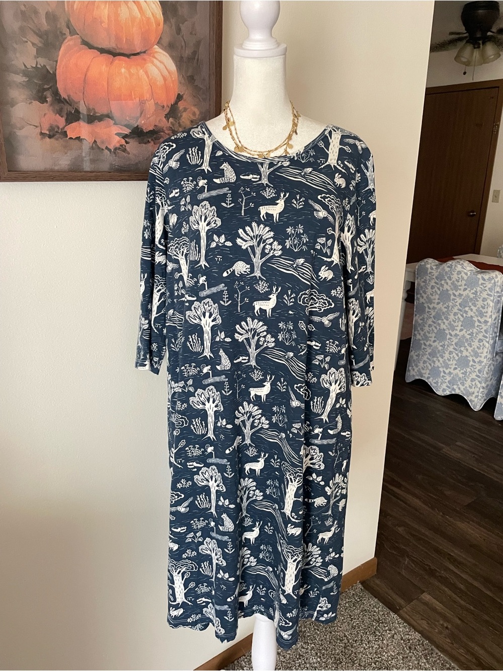 Winter Water Factory Forest Animal Tapestry Blue Copenhagen Pocket Dress Large
